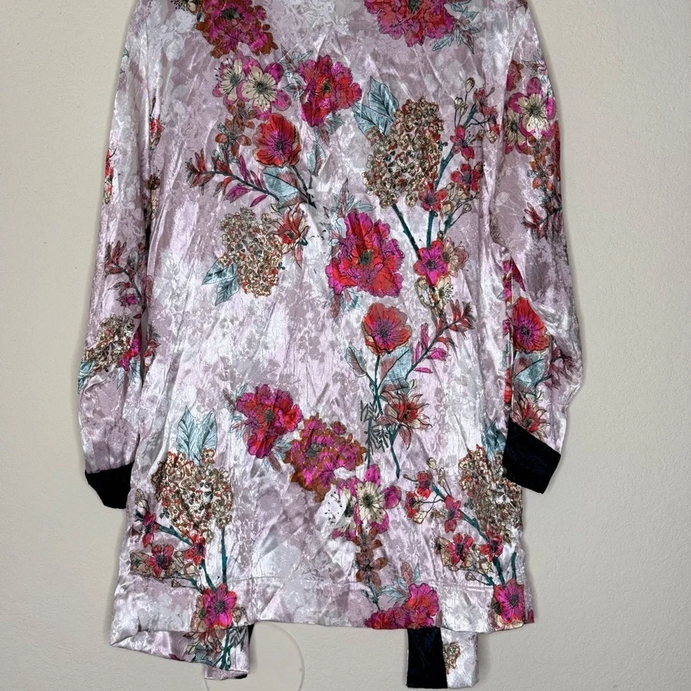 Free People Anthropologie Floral Garden Satin Kimono Top